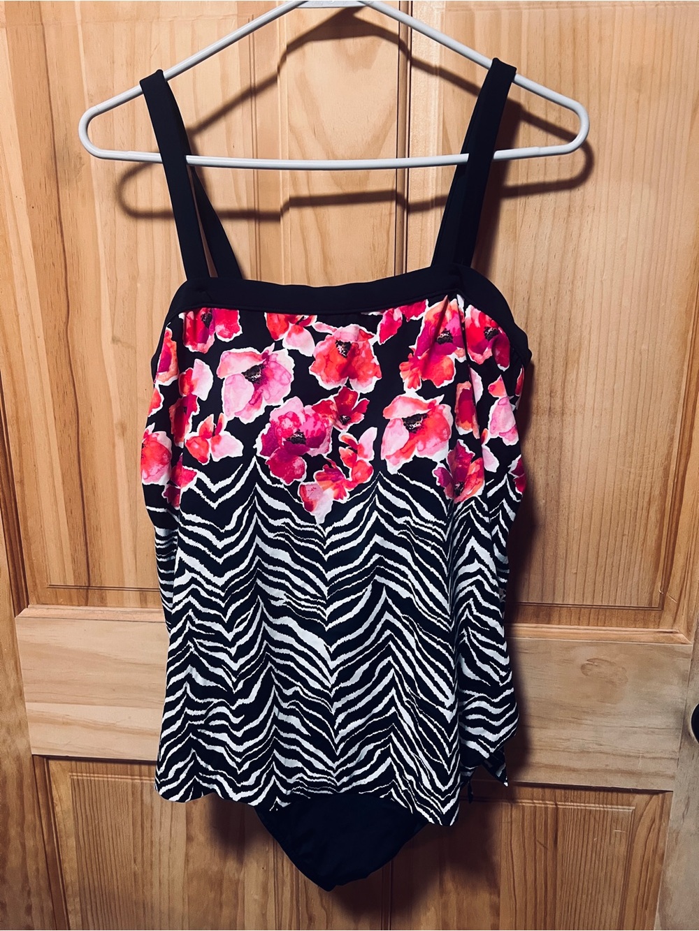 Maxine of Hollywood Black Tankini Top with Pink Floral Accents